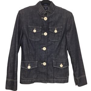 Gap VTG Y2K Military Style Mock Neck Front Flap Pockets Denim Jacket Women's 2